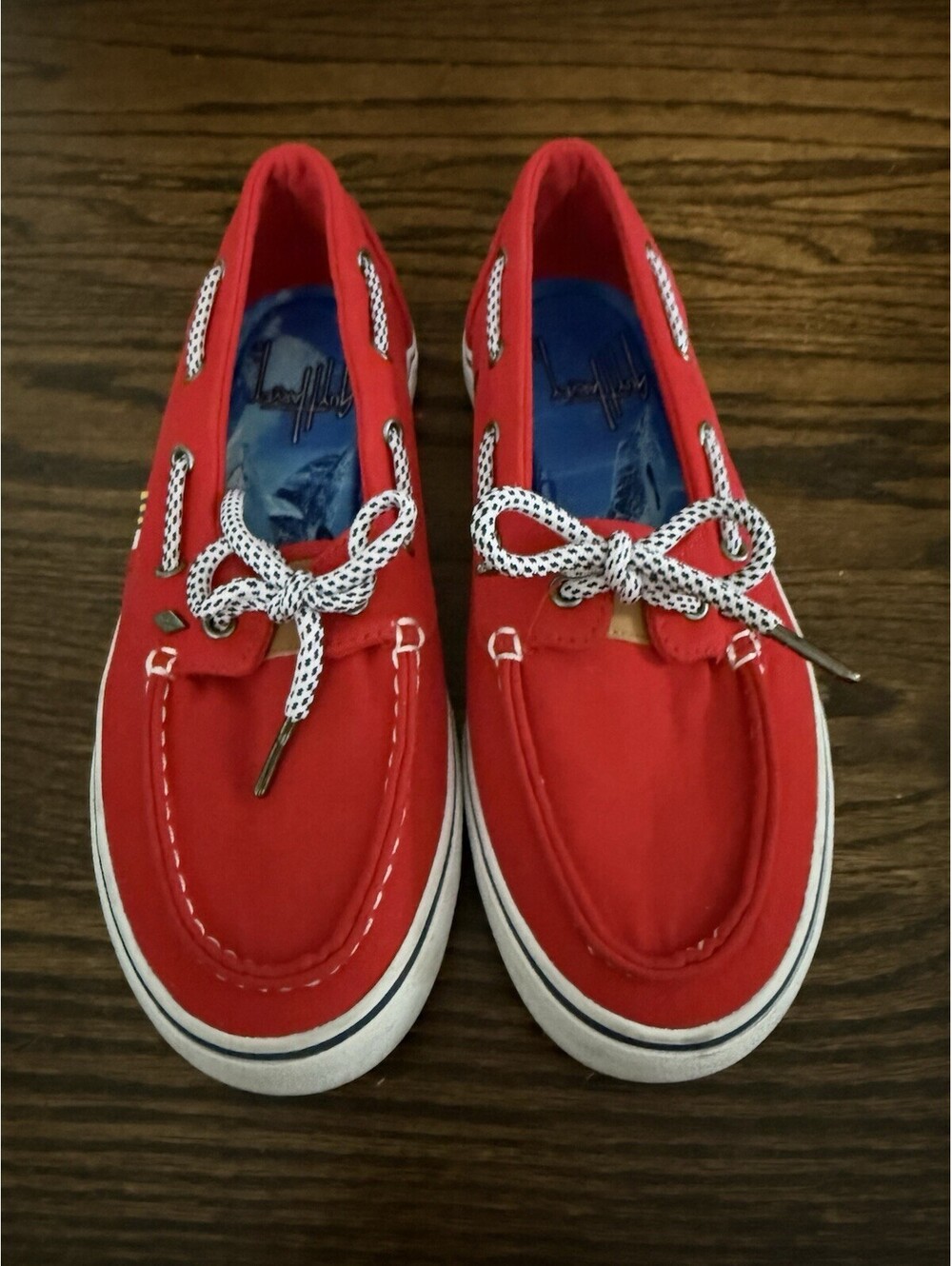 Guy Harvey Womens 7.5 Red Canvas Boat Shoes Deck Loafers GHWMISSIT-6231